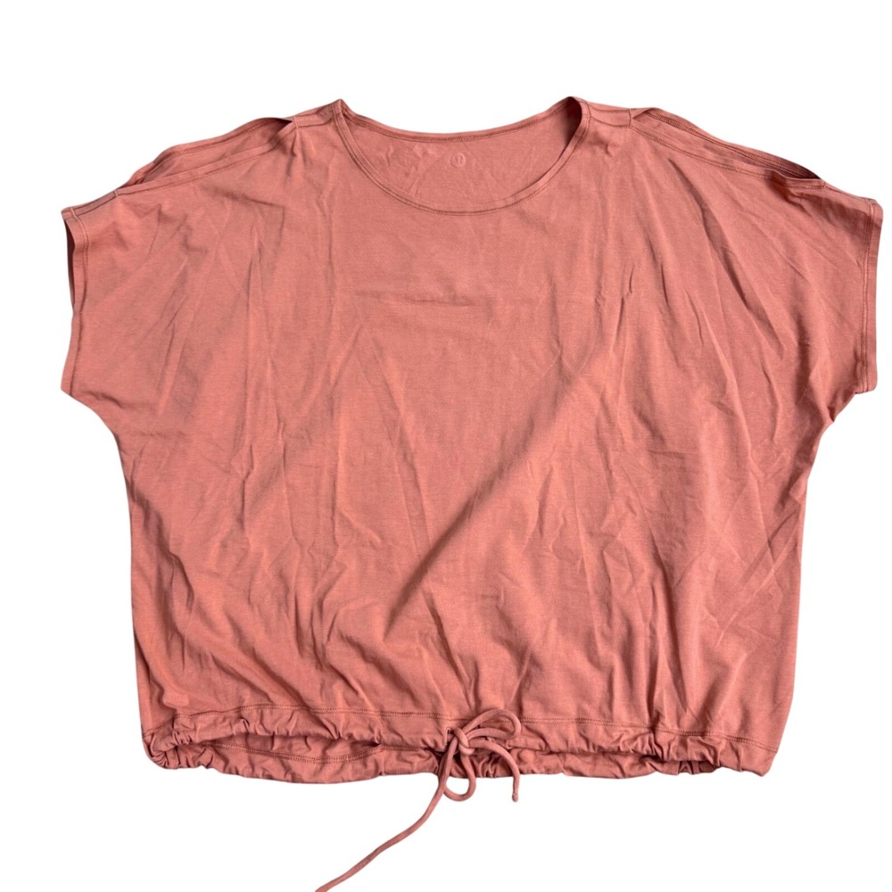 Lululemon Drawstring Hem Short Sleeve Top Women Size 10 Terracotta Casual Sporty